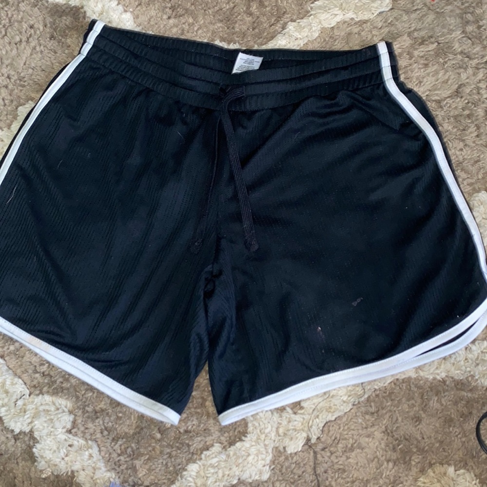Black and white athletic works shorts
